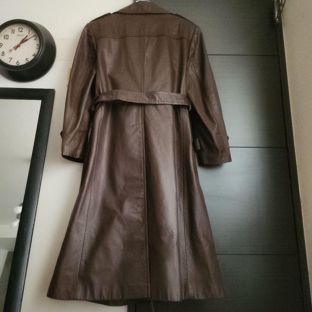 S*A様 b10 良品 本革レザー ロング トレンチコート 茶/M