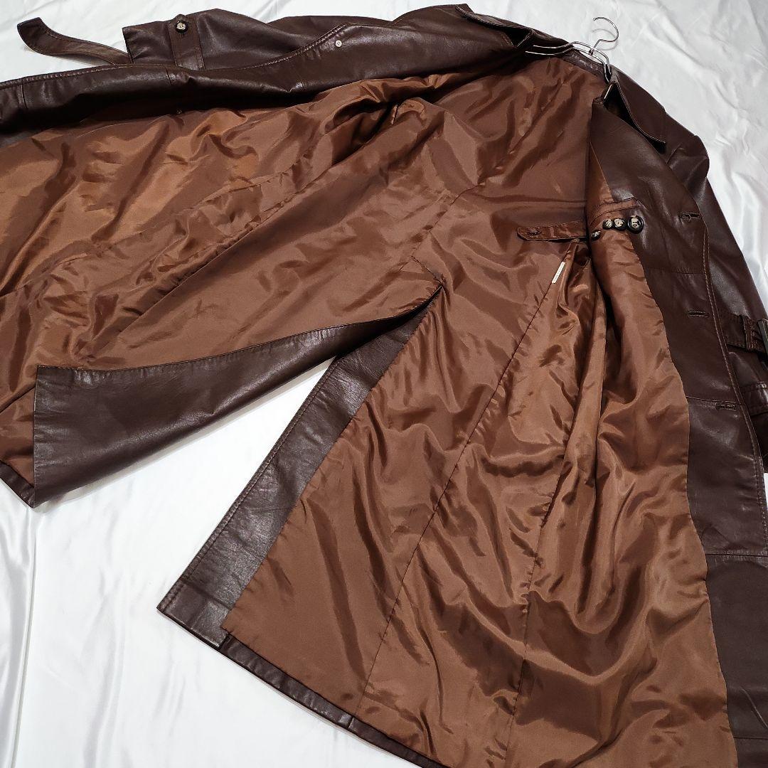 S*A様 b10 良品 本革レザー ロング トレンチコート 茶/M