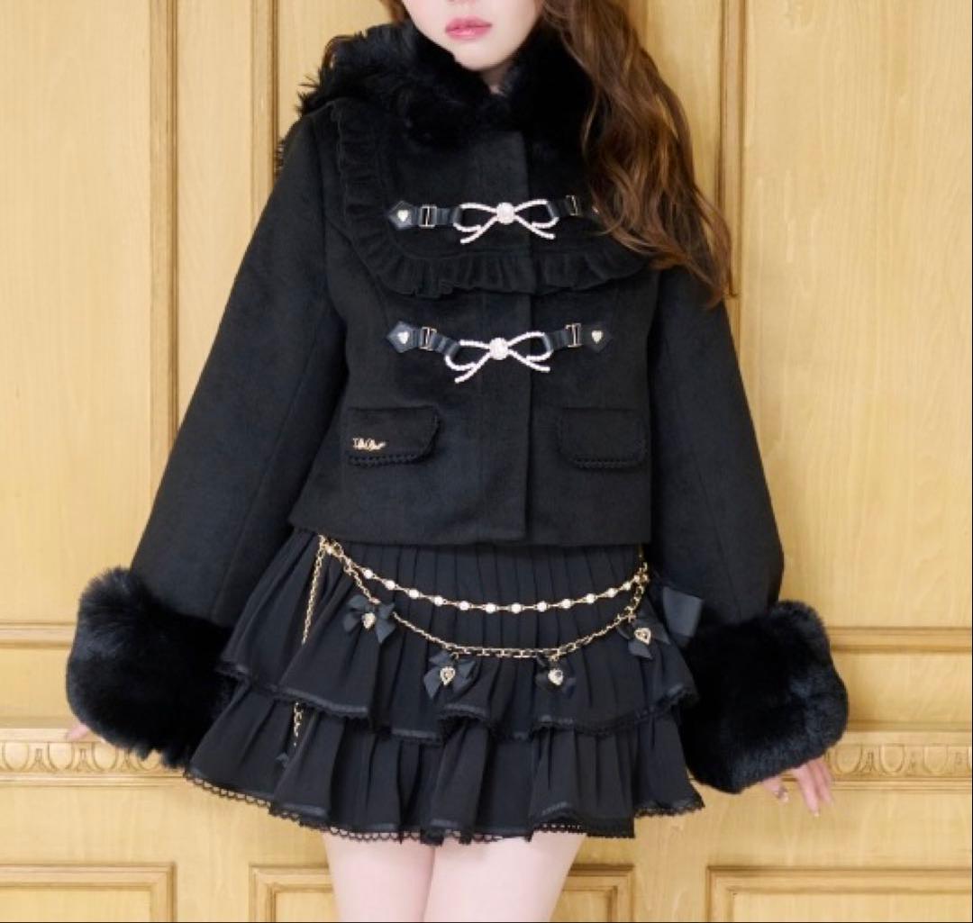 LIZLISA ビジューリボンショートフードコート 黒 ブラック リズリサ