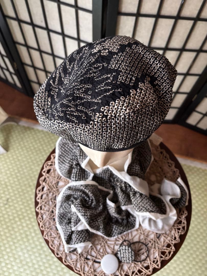 着物リメイク絞りのジレのセットアップストール、ベレー帽 - メルカリ