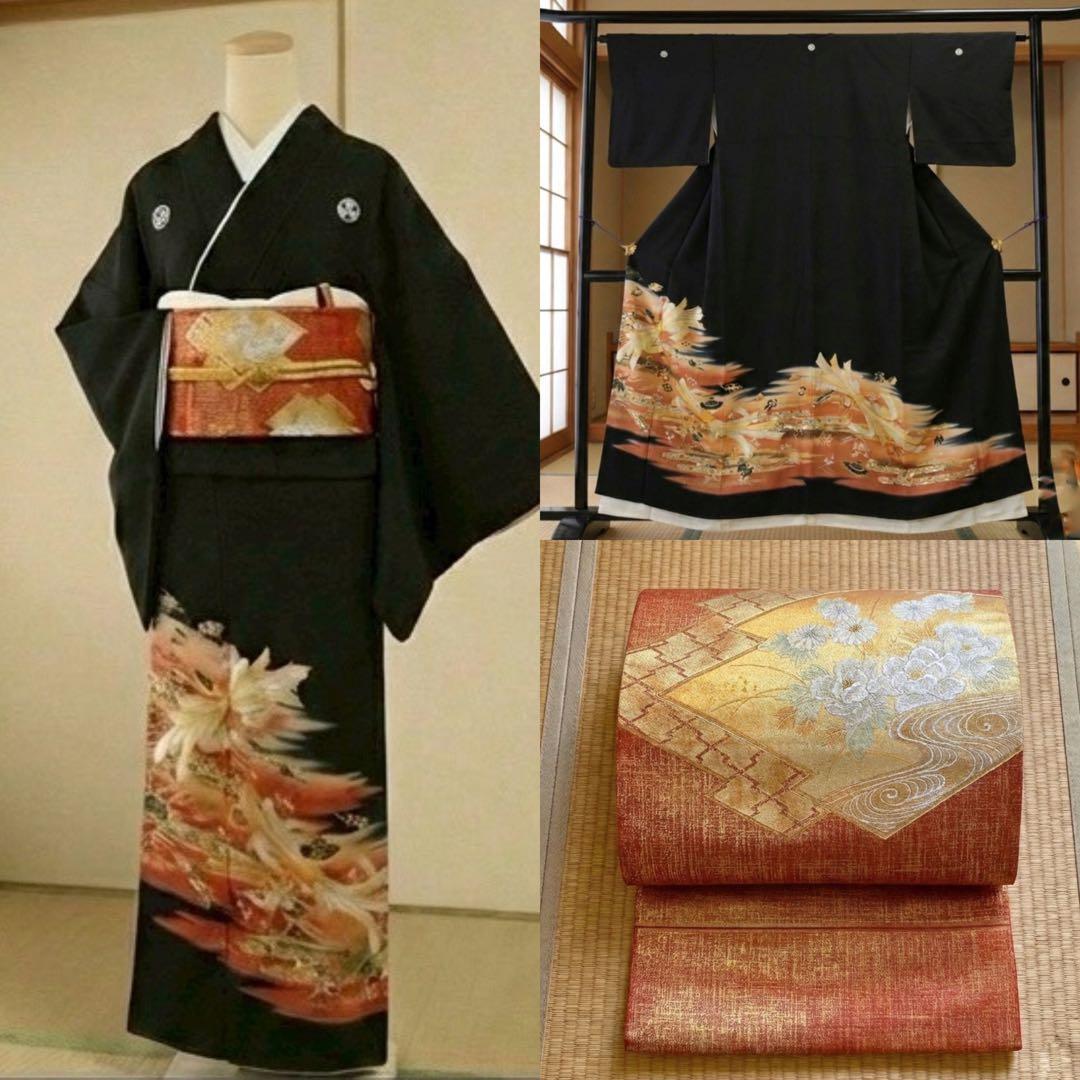 美品 黒留袖フルセット 袋帯 5点セット 結婚式 比翼仕立て 作家物