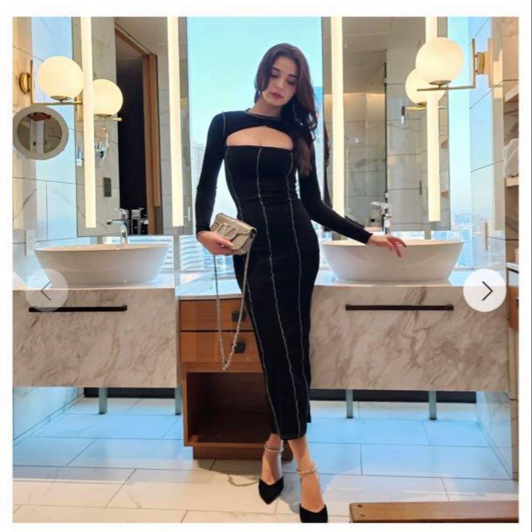 新品タグ付き randy ショートトップスロングワンピース ブラック