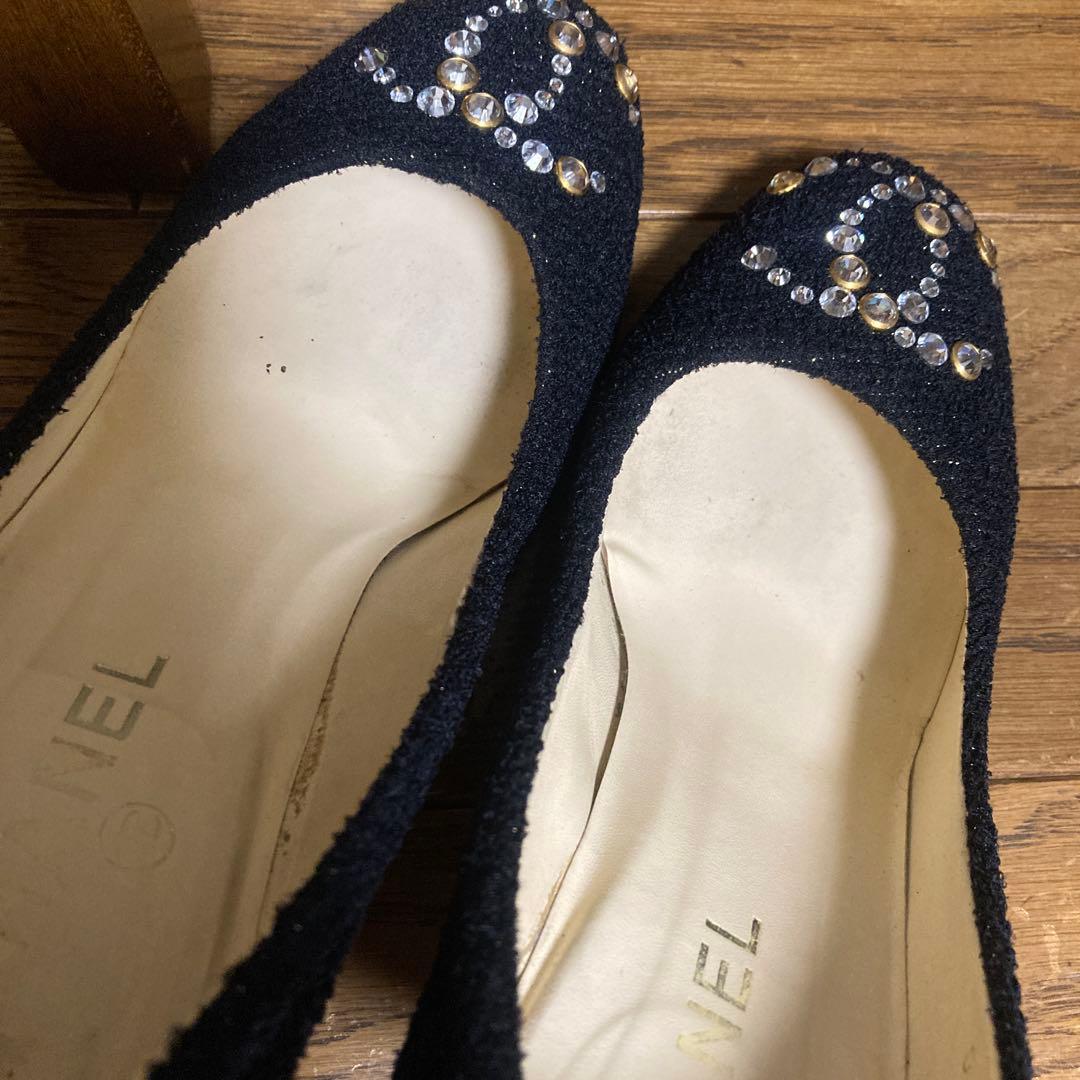 CHANEL パンプス ☆ココマーク ラインストーン、ツィード、38.5サイズ