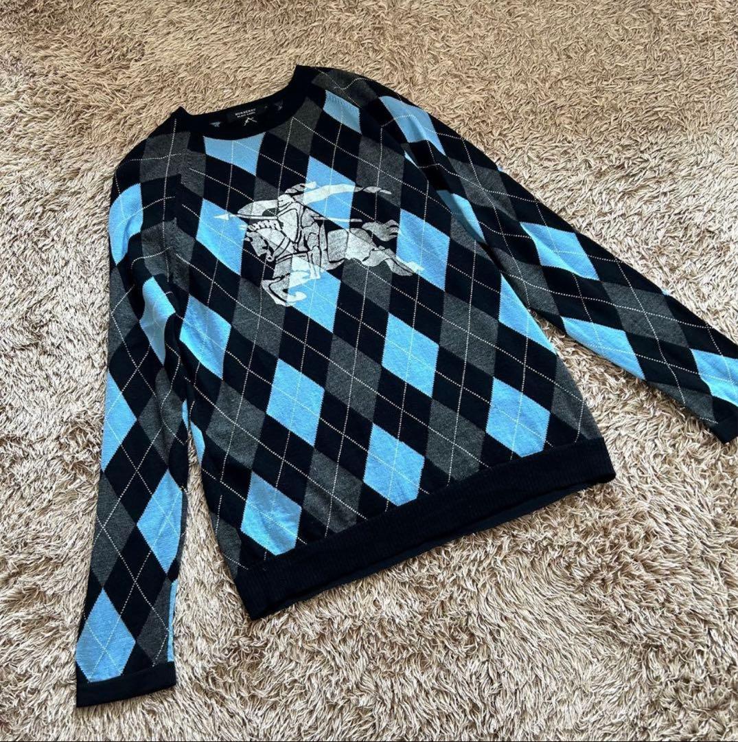 BURBERRY バーバリー アーガイル柄 ニット セーター 騎士ロゴ M - メルカリ