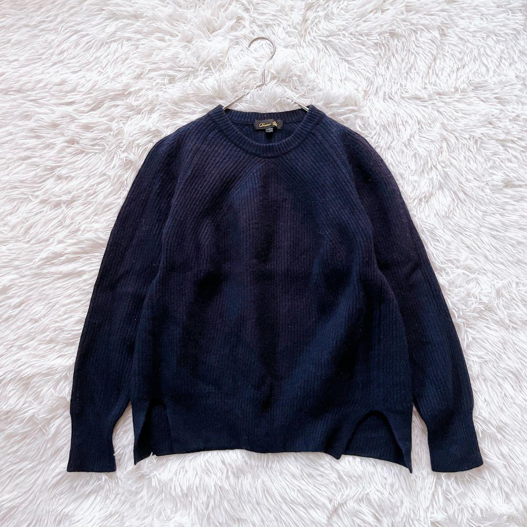美品✨Drawer 現行 9Gアゼロングスリーブクルーニット ウールカシミヤ 紺