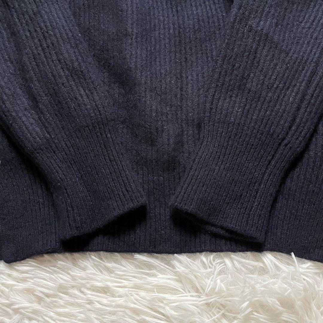 美品✨Drawer 現行 9Gアゼロングスリーブクルーニット ウールカシミヤ 紺