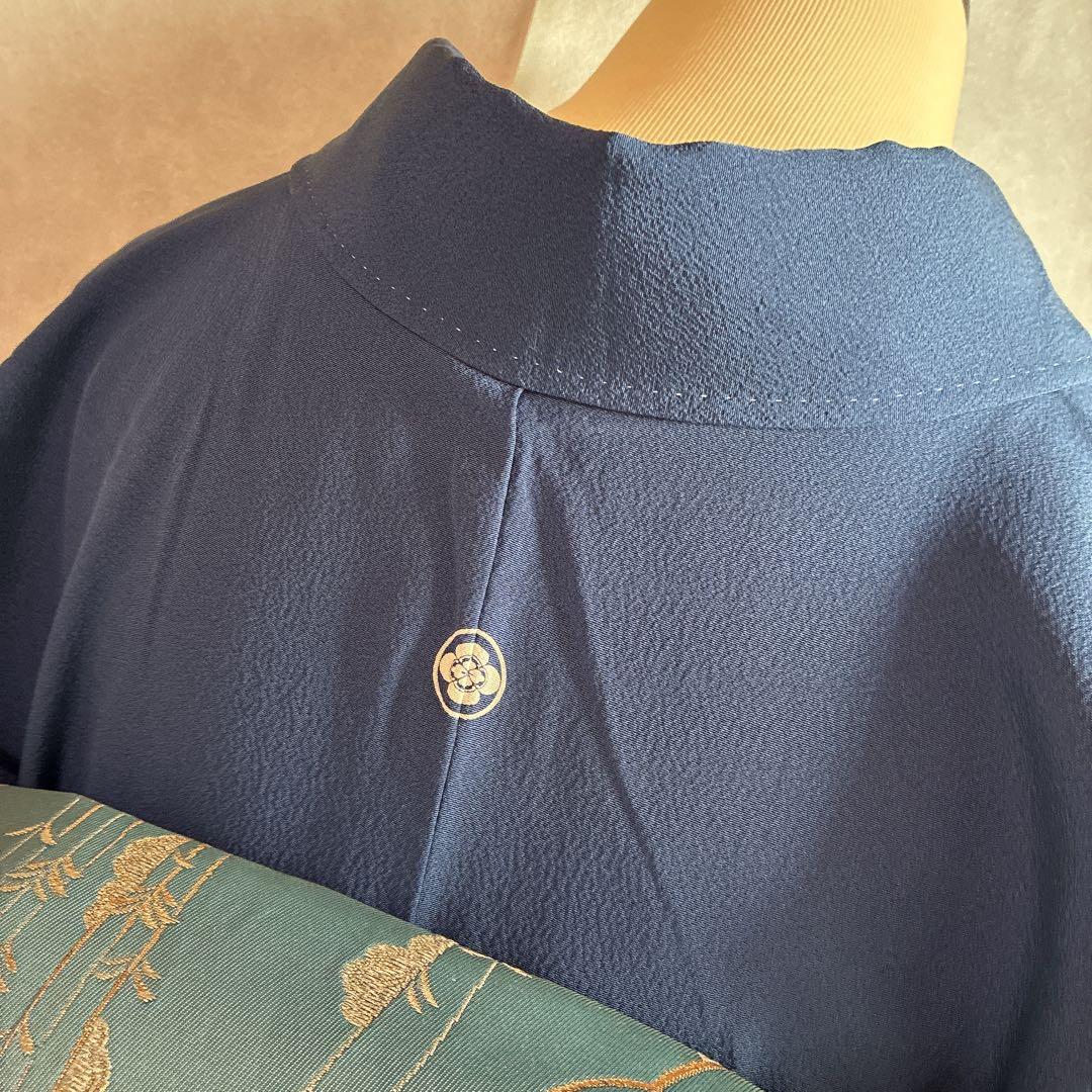 色無地　フルセット　着物　正絹　一つ紋　ブルー系　G4