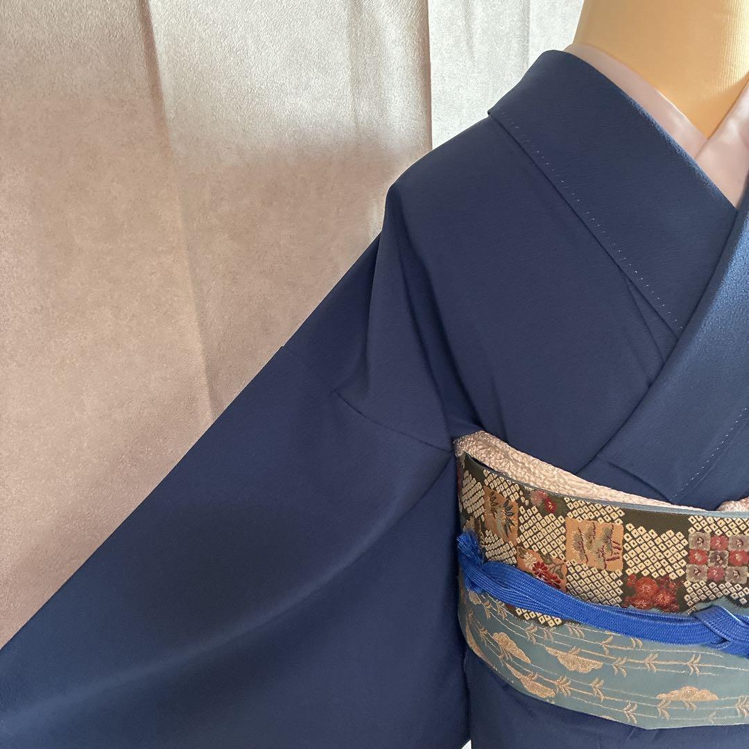 色無地　フルセット　着物　正絹　一つ紋　ブルー系　G4