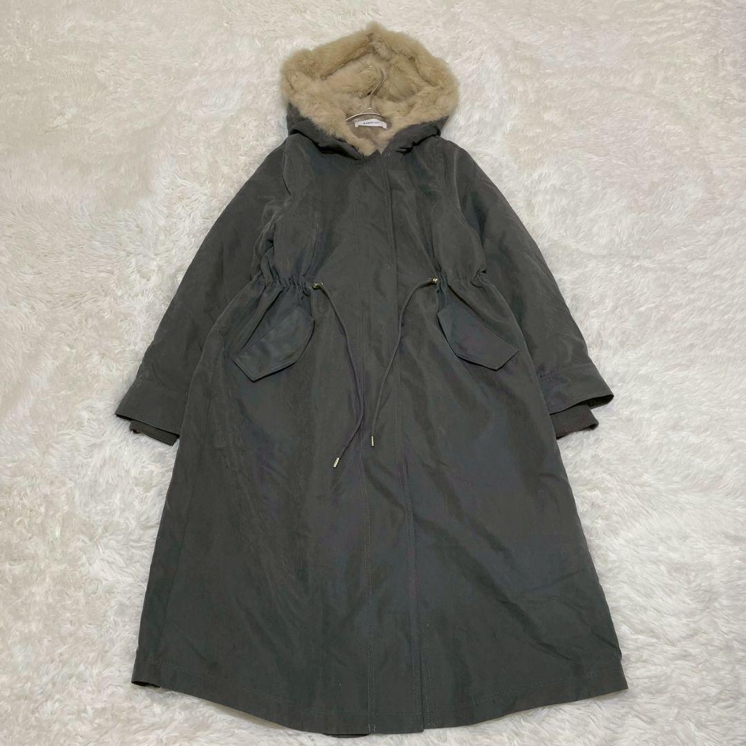 MEDOC ロング モッズコート ラビットファー アウター 2WAY グレー