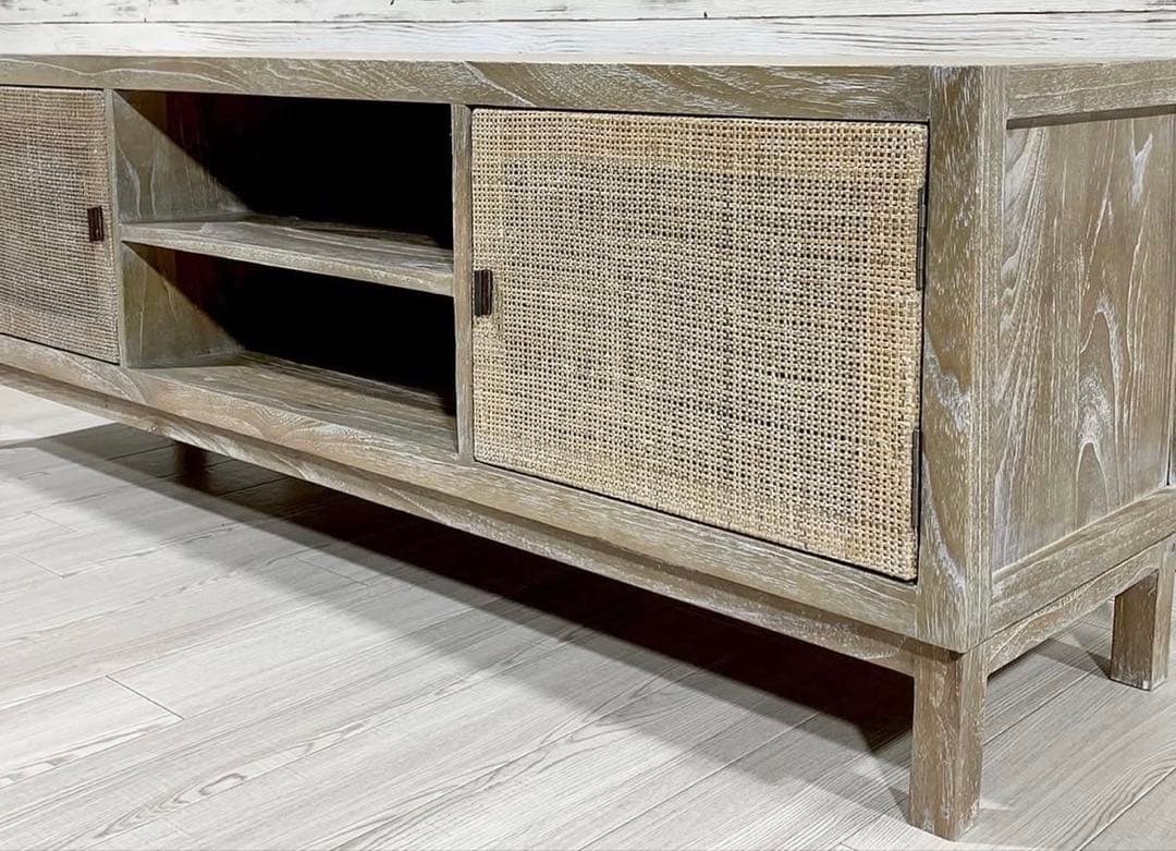 ラタンTVボード 160 テレビ台 ローボード ラタン チーク無垢材 KAGOME 150cm幅 （ テレビ