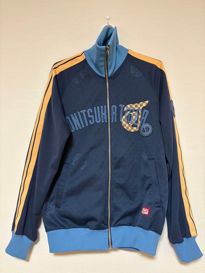 オニツカタイガー☆総刺繍 アームライン 切替 トラックジャケット 濃紺