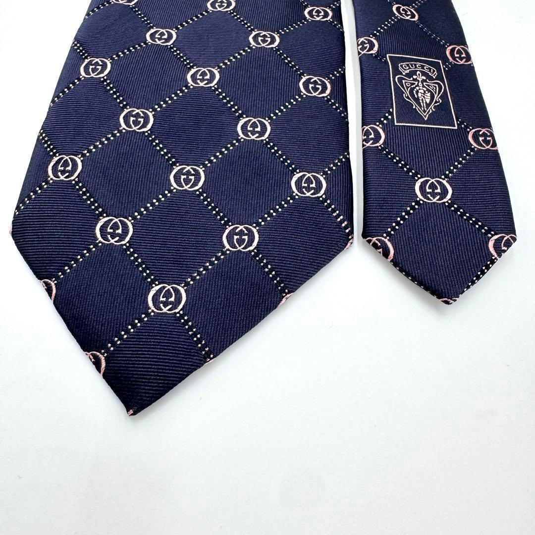極美品 GUCCI グッチ ネクタイ インターロッキング GG ダイヤチェック