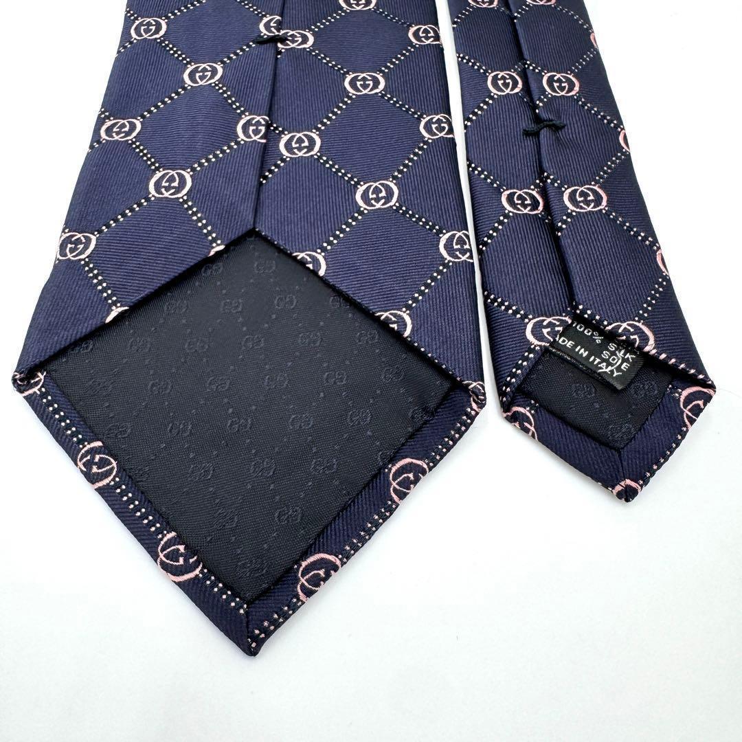 極美品 GUCCI グッチ ネクタイ インターロッキング GG ダイヤチェック