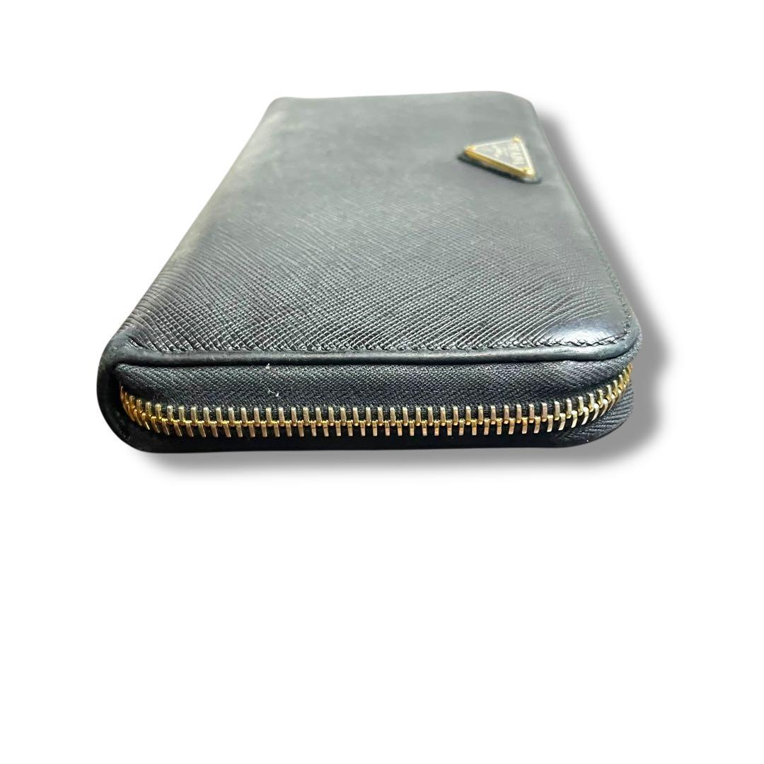 【高級】PRADA プラダ　ラウンドジップ　長財布　レザー　黒　三角ロゴ