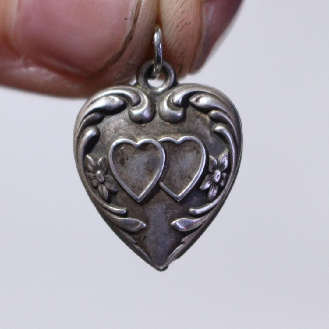 40s スウィートハートジュエリー WW2 シルバー チャーム 勿忘草 両想い