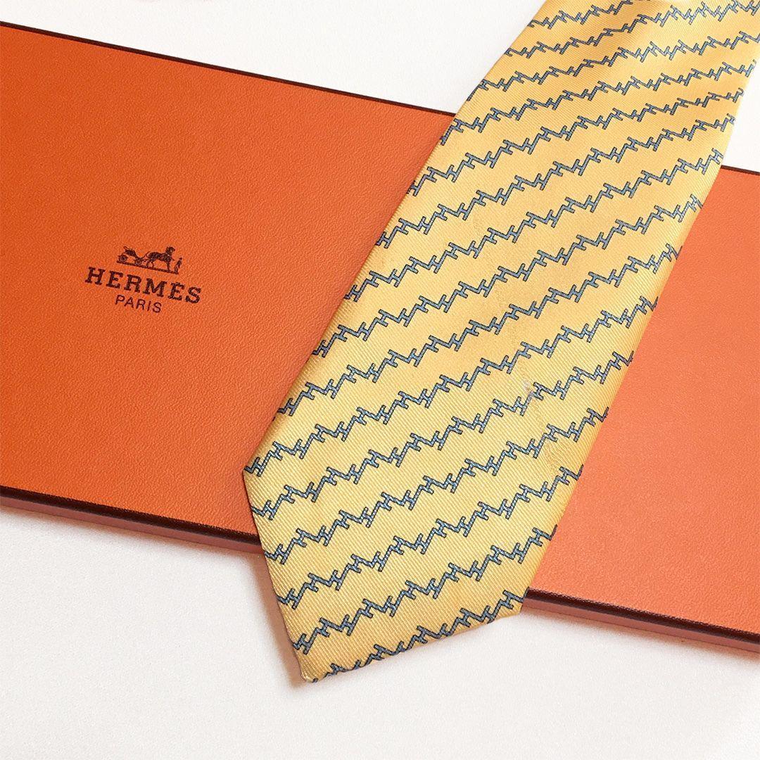 未使用級 エルメス HERMES ネクタイ シルク100% オレンジ H柄 - メルカリ