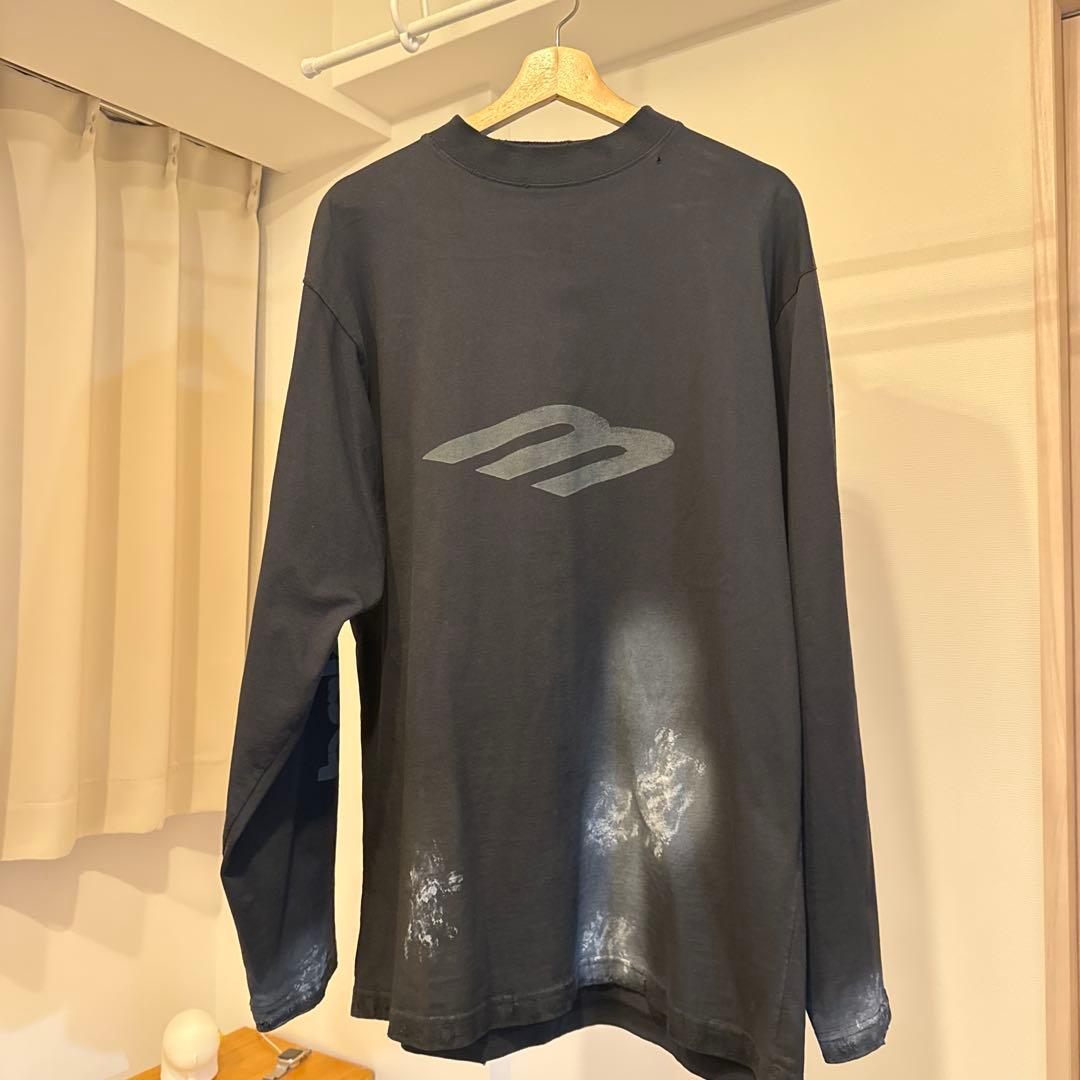BALENCIAGAバレンシアガブリーチダメージ加工ロングスリーブ長袖T
