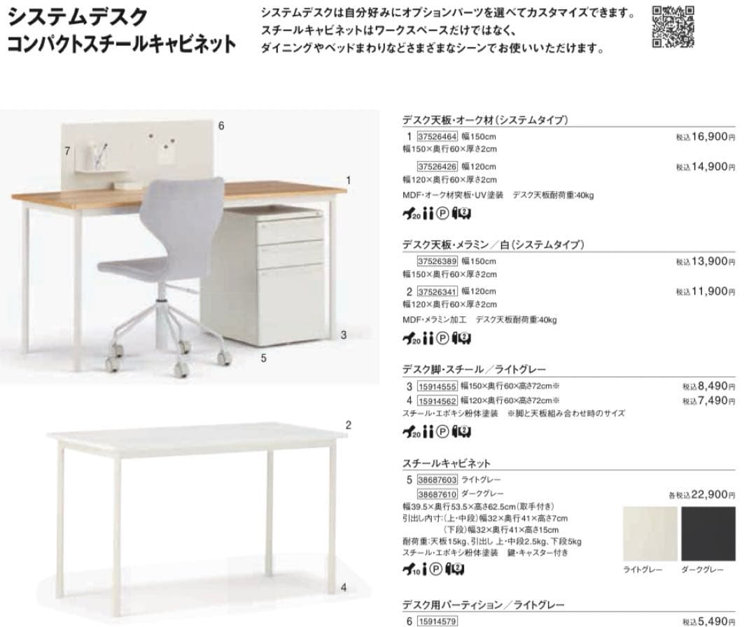 超美品・廃盤希少☆無印 システムデスク・メラミン天板・幅150