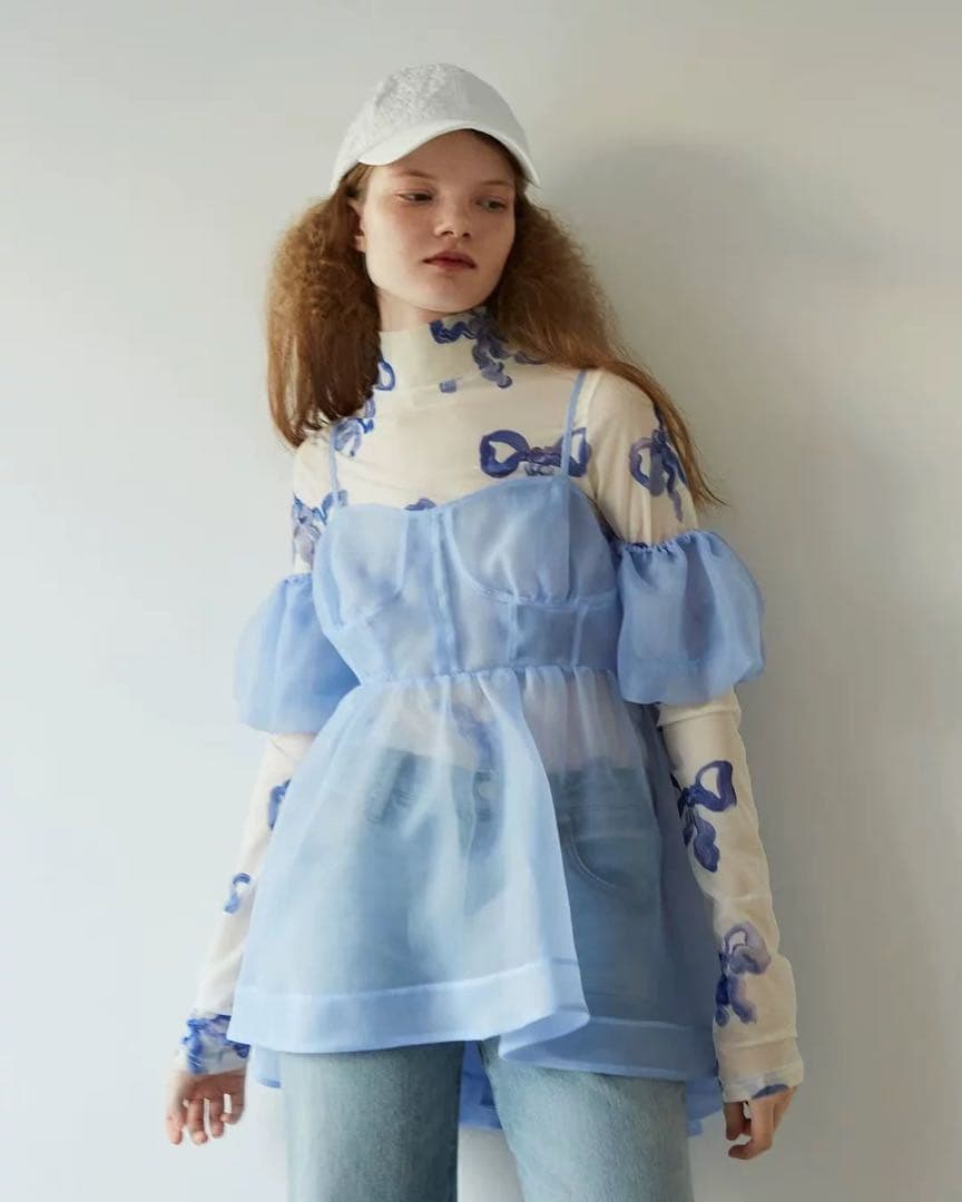 poppy あさぎーにょ オーガンジーオフショルダーキャミチュニック