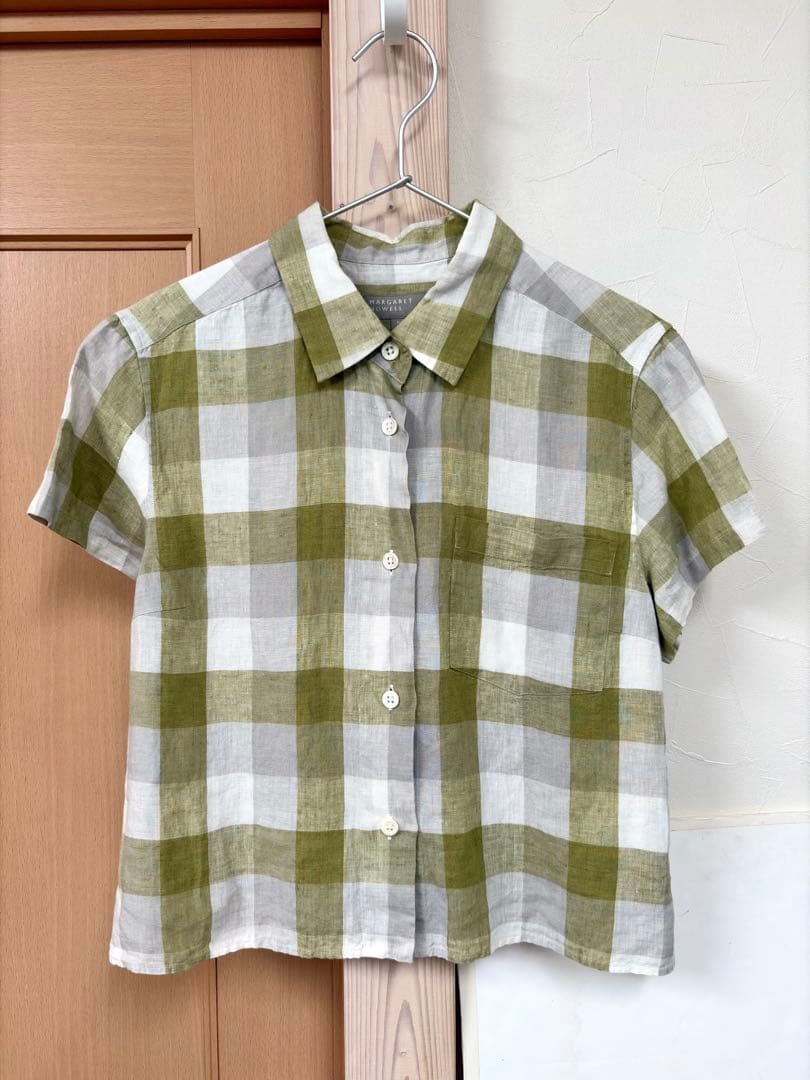 MARGARET HOWELL　半袖リネンチェック柄シャツ（美品） MARGARET HOWELL（マーガレットハウエル）の「COTTON LINEN CHECK