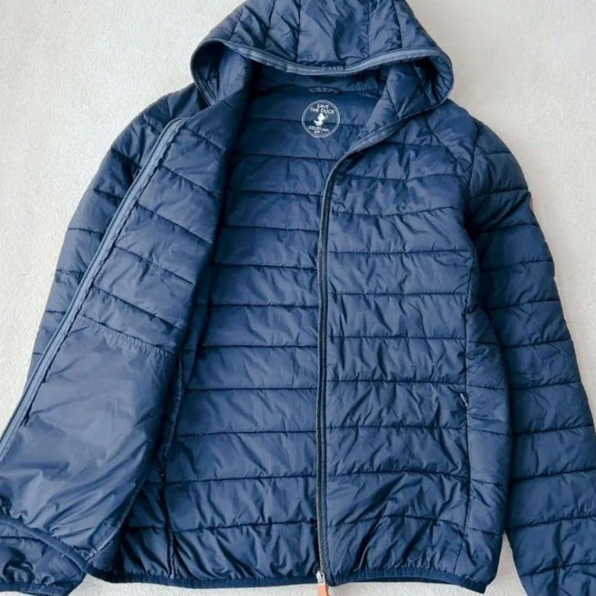 セーブザダック ダウンジャケット ネイビー L ワッペン ELAX - メルカリ