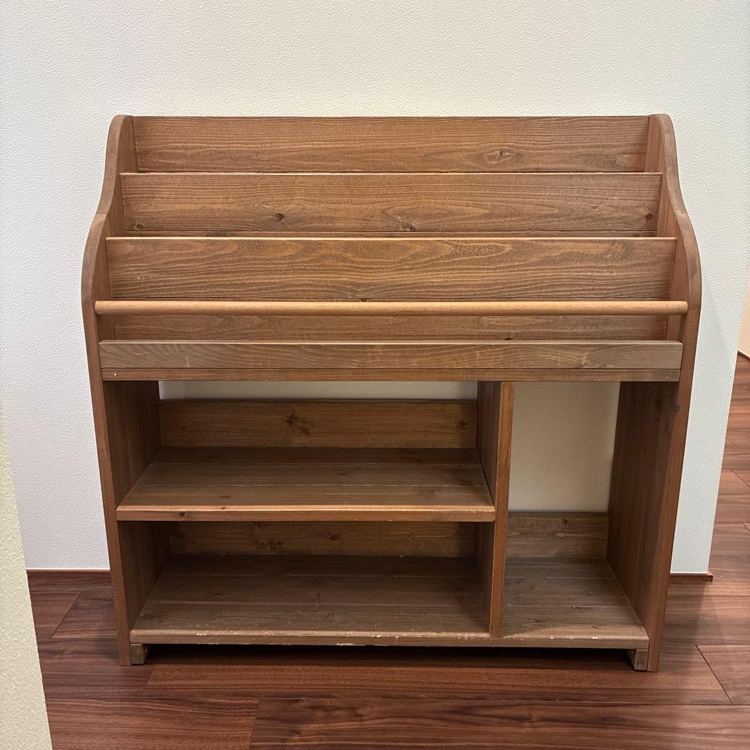 最終価格 モンテッソーリ 教具棚 絵本棚 ウォルナット 引き出し付き】表紙の見える絵本棚 マガジンラック モンテッソーリ