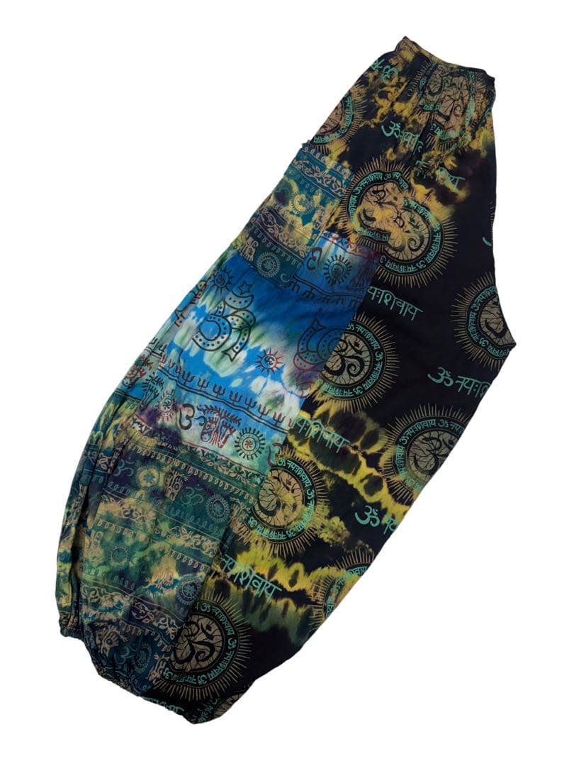 新品】レーヨンアラジンパンツ ヒンディー文字 タイダイ染め F374