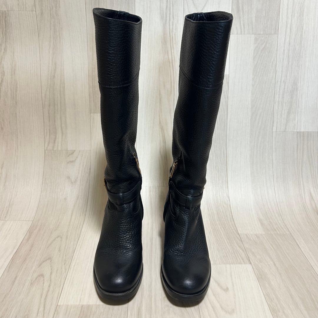 プラダ PRADA ゴールドプレートロゴ レザー ロングブーツ 23cm - メルカリ