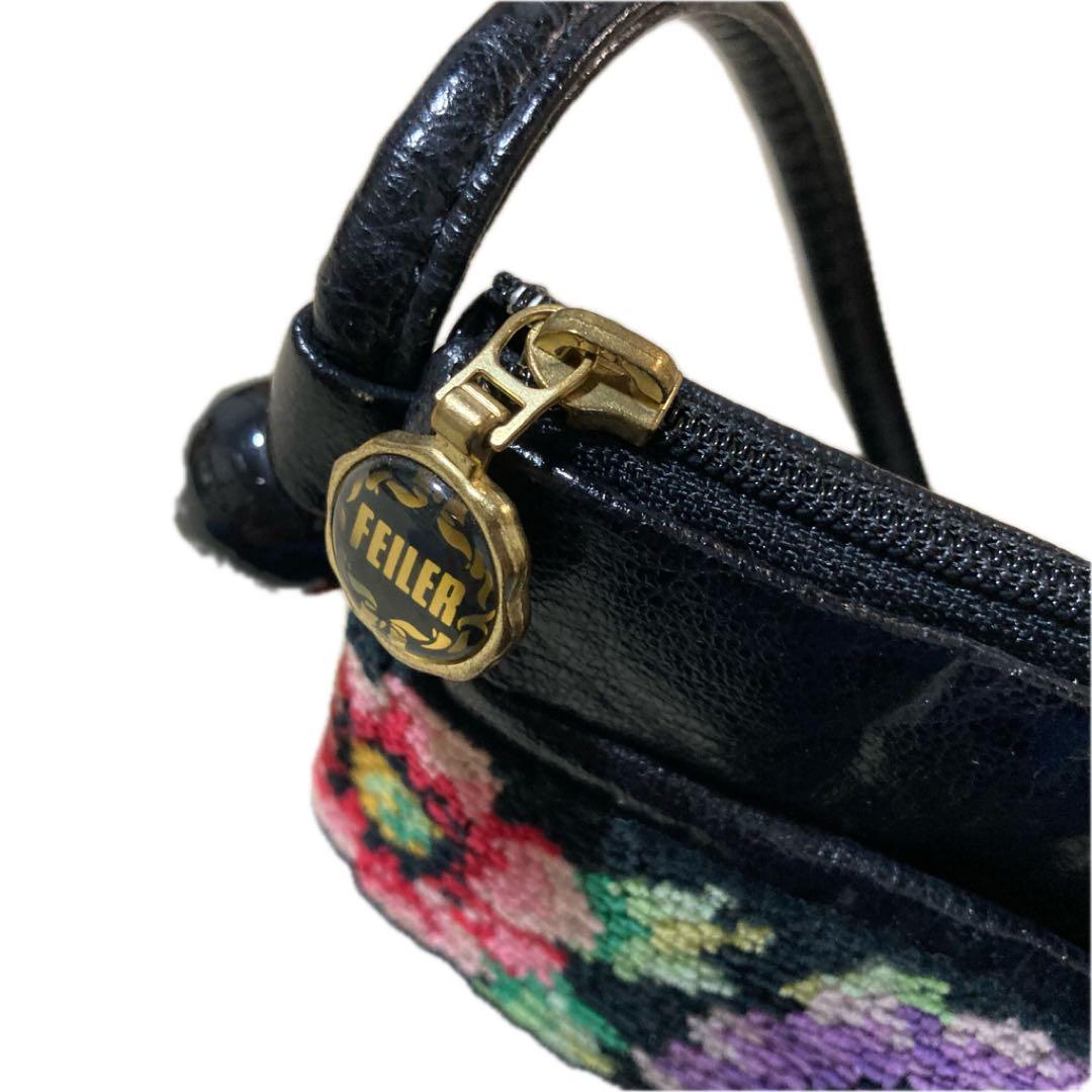 フェイラー ブラック 花柄刺繍 ショルダーバッグ - メルカリ