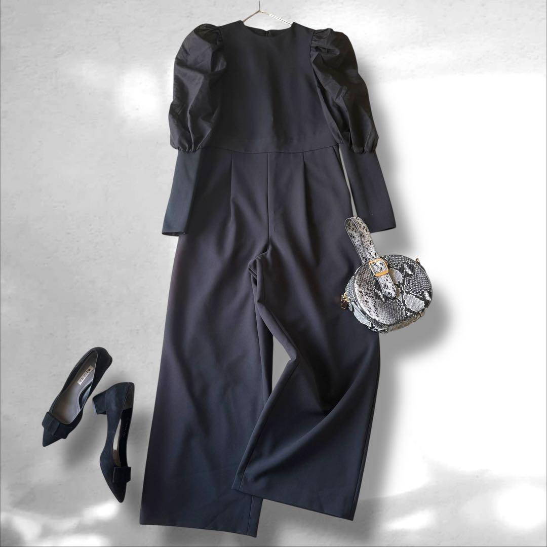 アダムエロペ バルーンスリーブロンパース オールインワン ブラック S