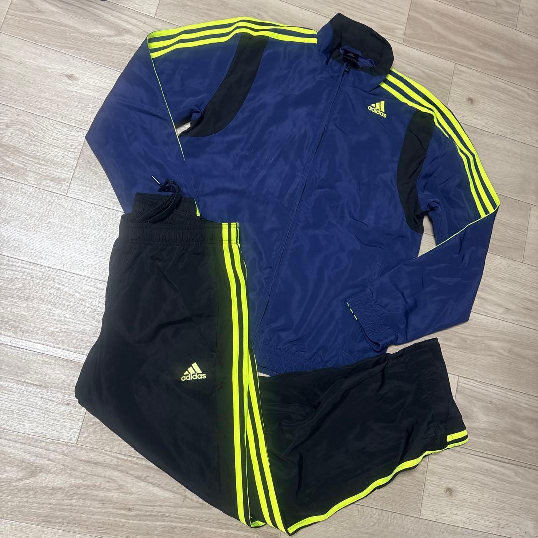 adidas アディダス ネイビー ブラック 蛍光イエロー ジャージ 上下