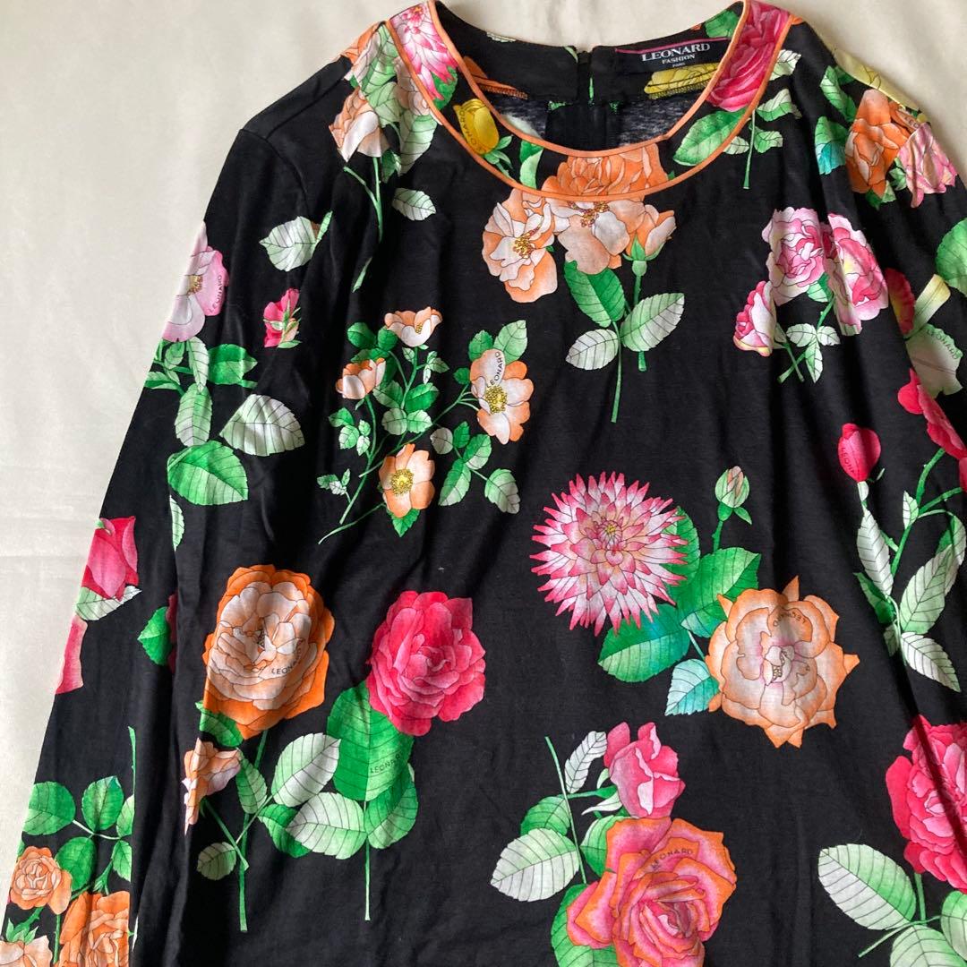 レオナール 花柄 長袖トップス 黒 ロンT カットソー - メルカリ