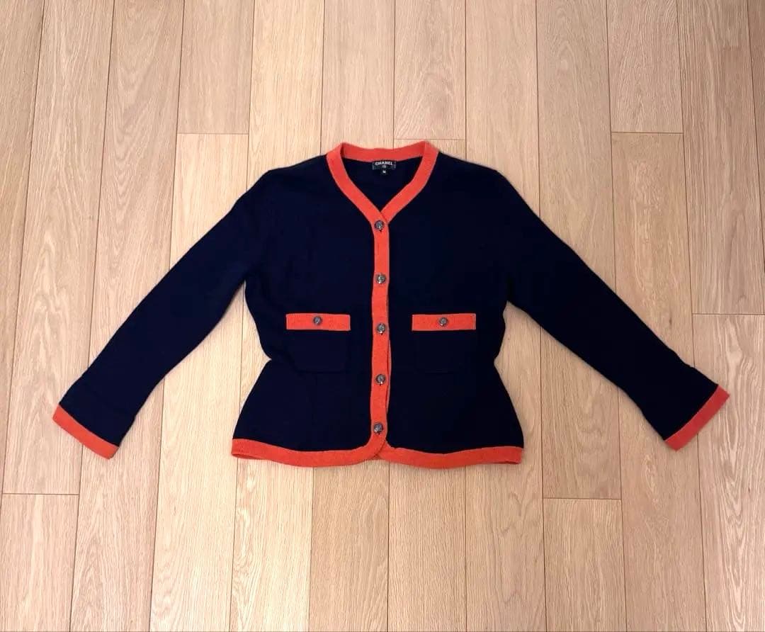 美品☆CHANEL☆極上カシミヤ100☆トリミング☆ノーカラージャケット
