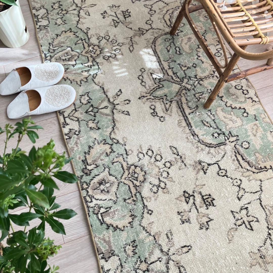 超ロング71×283 ペパーミント ベージュ ランナー トルコヴィンテージ