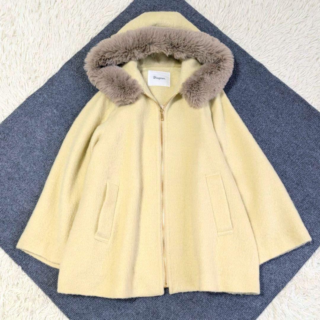 ダイアグラム 2way シャギーフードポンチョ コート ファー イエロー S