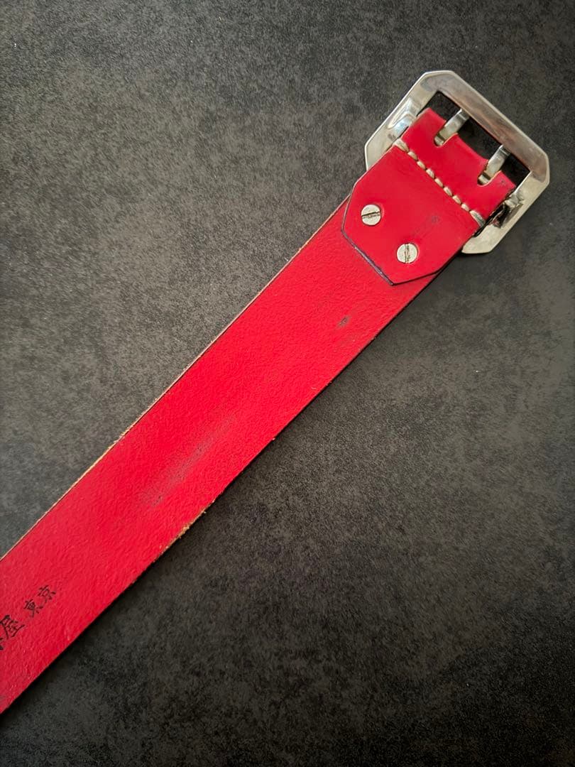 極美品・おまけ付 エヴィス ど根性ベルト レザーベルト 赤 レッド EVISU