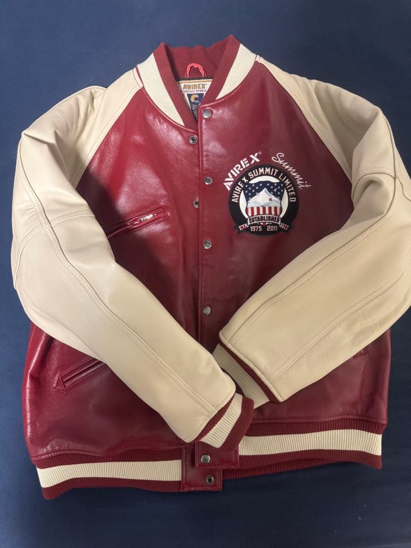 AVIREX レザージャケット 赤/クリーム - メルカリ