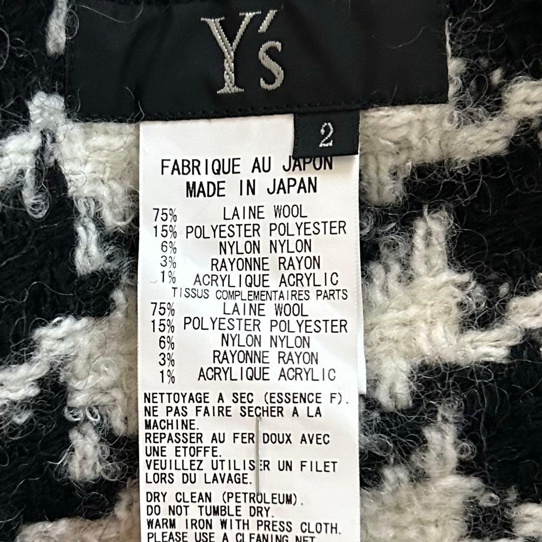 美品✨Y´s ワイズ 千鳥格子 変形 ウール ポンチョ ガウン