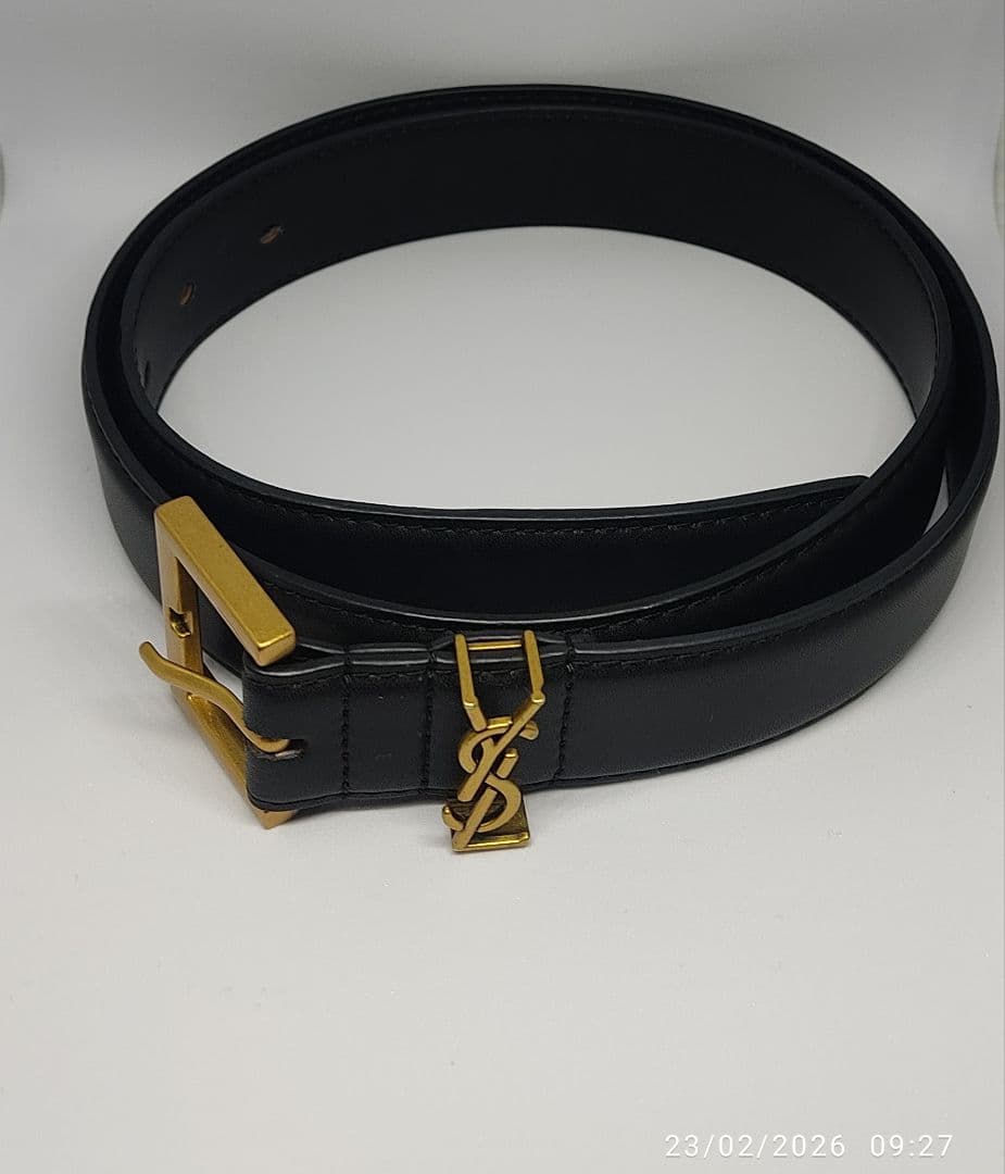 SAINT LAURENT YSL モノグラム スリムレザーベルト ゴールド金具