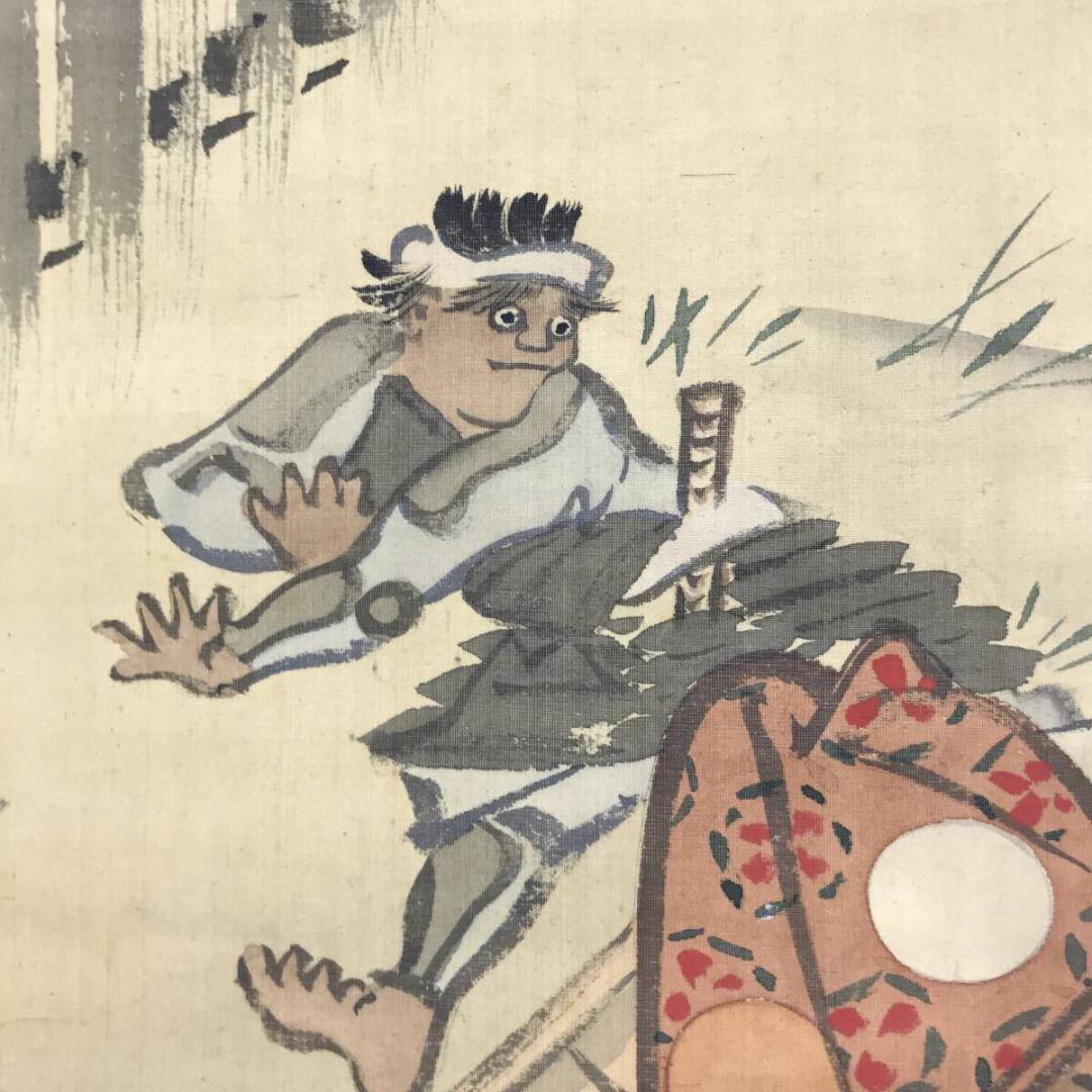 真作/菊池容斎/村上義光錦旗奪還之図/武者絵/人物図/掛軸/名家伝来AH