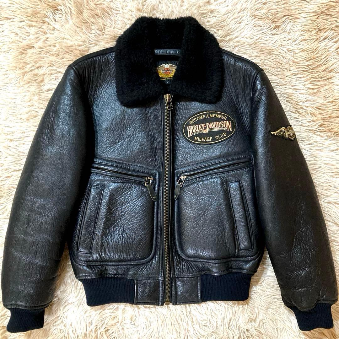 良品ハーレーダビッドソン ムートン B-6 人気ブラック × 羊革ボア仕様