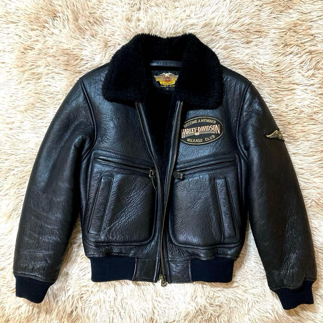良品ハーレーダビッドソン ムートン B-6 人気ブラック × 羊革ボア仕様