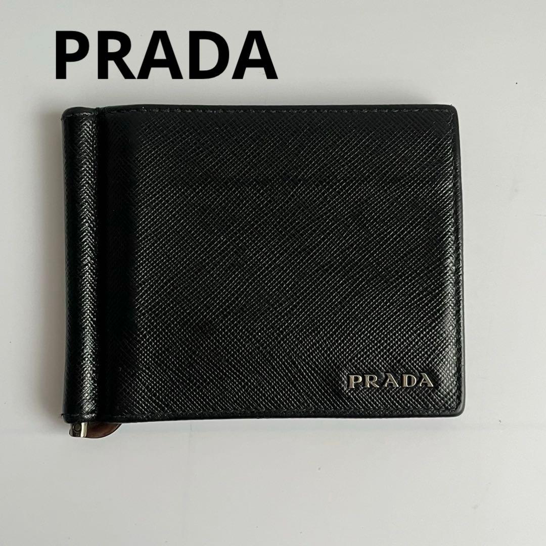 ✨極美品✨　PRADA マネークリップ　サフィアーノ　レザー　黒　ICタグ PRADA（プラダ） マネークリップ 小銭入れ付き SAFFIANO サフィアーノ