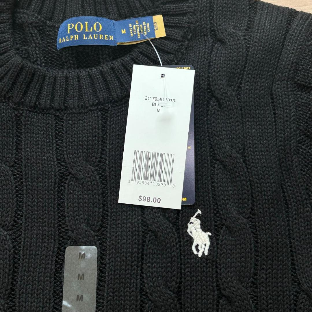 新品正規品】POLO ラルフローレン ケーブルニット 半袖M ブラック黒