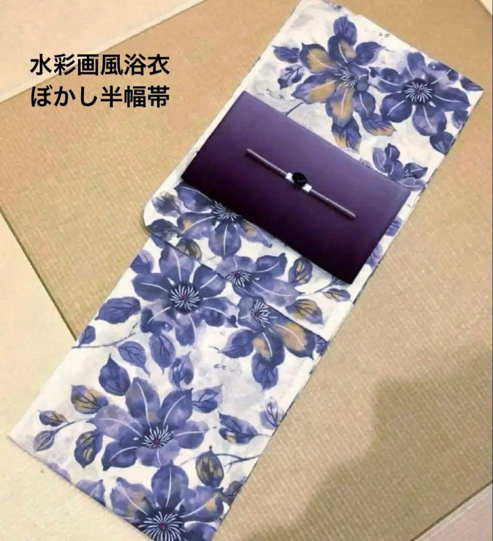 高級変わり織水彩画風浴衣セット utatane 浴衣 レディース セット 高級変わり織 浴衣3点セット 黒地に白