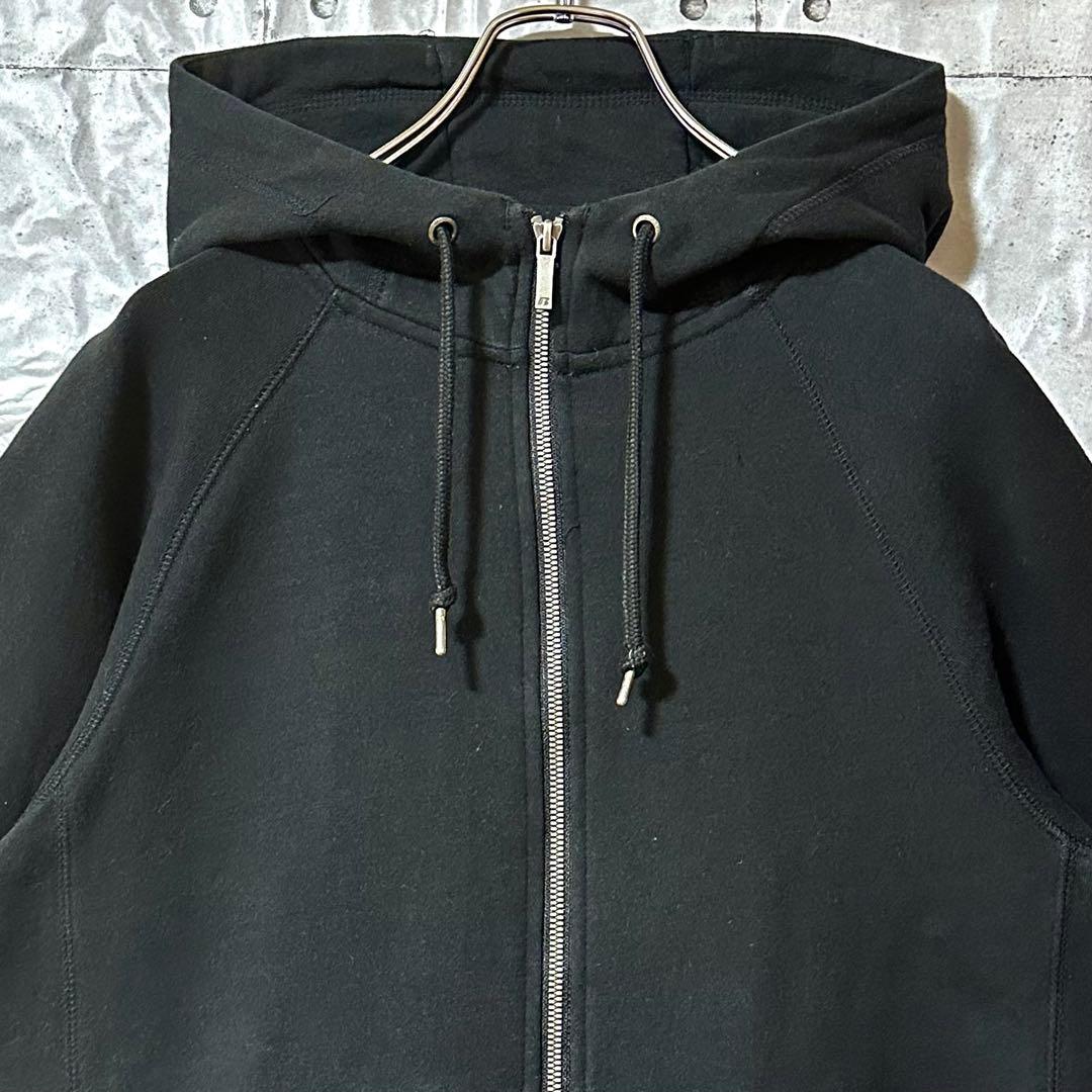 古着 ラッセルアスレチック ジップパーカー 無地 スウェット 刺繍 裏起毛 黒 Russell Athletic（ラッセル アスレティック） パーカー 「RUSSELL