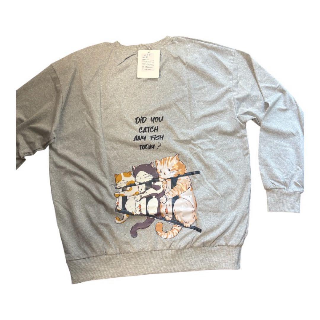 新品タグ付】猫イラスト スウェット トレーナー グレー 3L 大きい