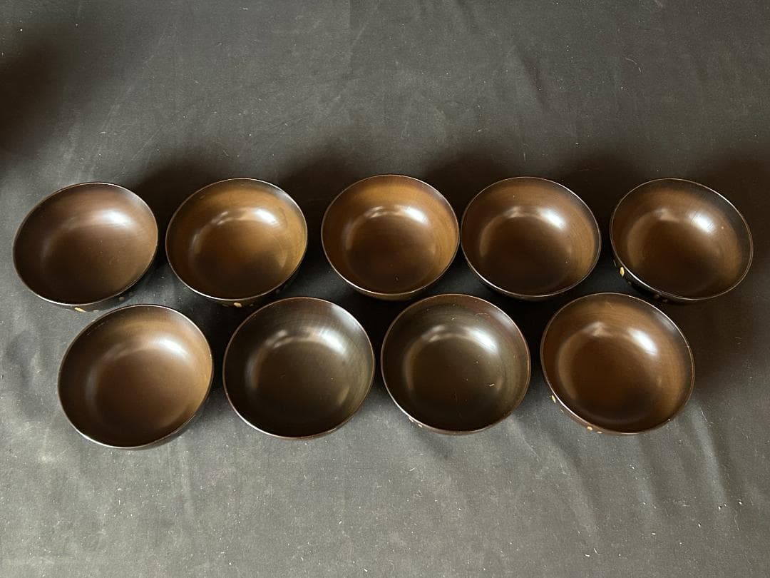 時代 輪島塗 本金蒔絵 絵替り 黒塗 天然木 吸物椀 9客 茶懐石道具980