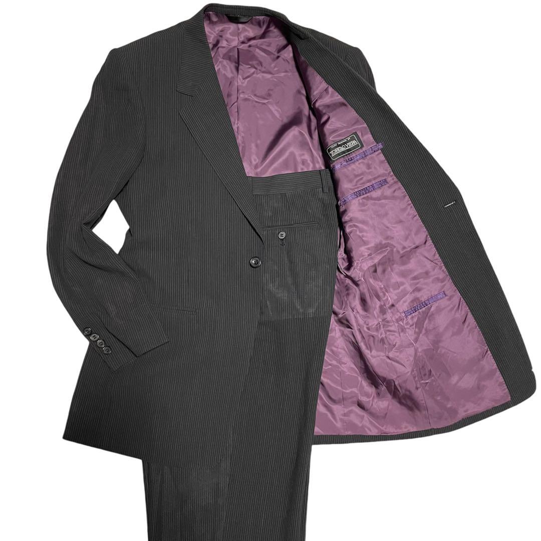 派手裏地【ポールスミスコレクション】黒タグ ストライプスーツ