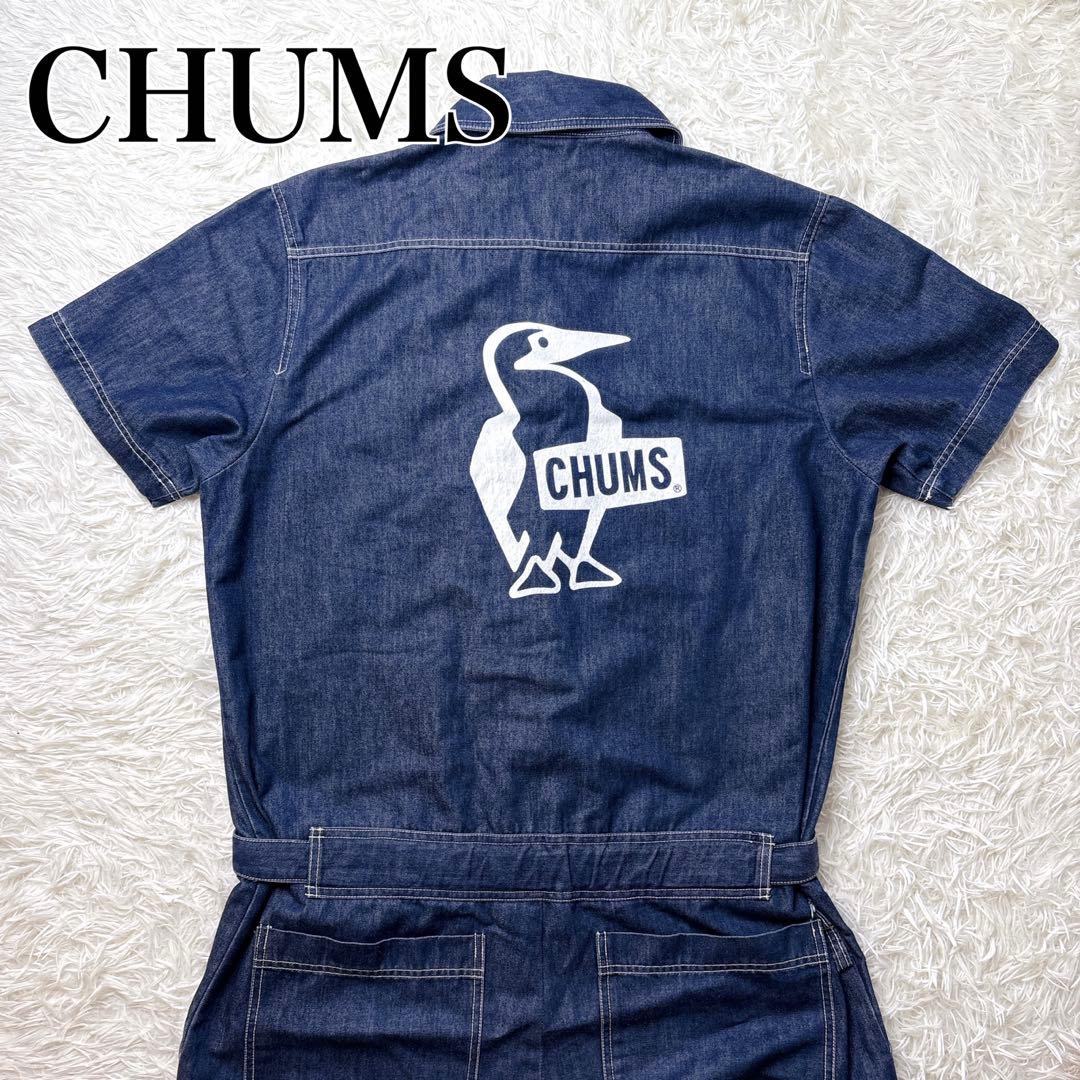 希少✨CHUMS チャムス つなぎ オーバーオール デニム 半袖 L インディゴ